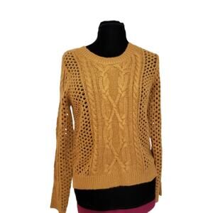 MM Couture Chunky Open Knit Crew Neck High Low Sweater Large in Camel
